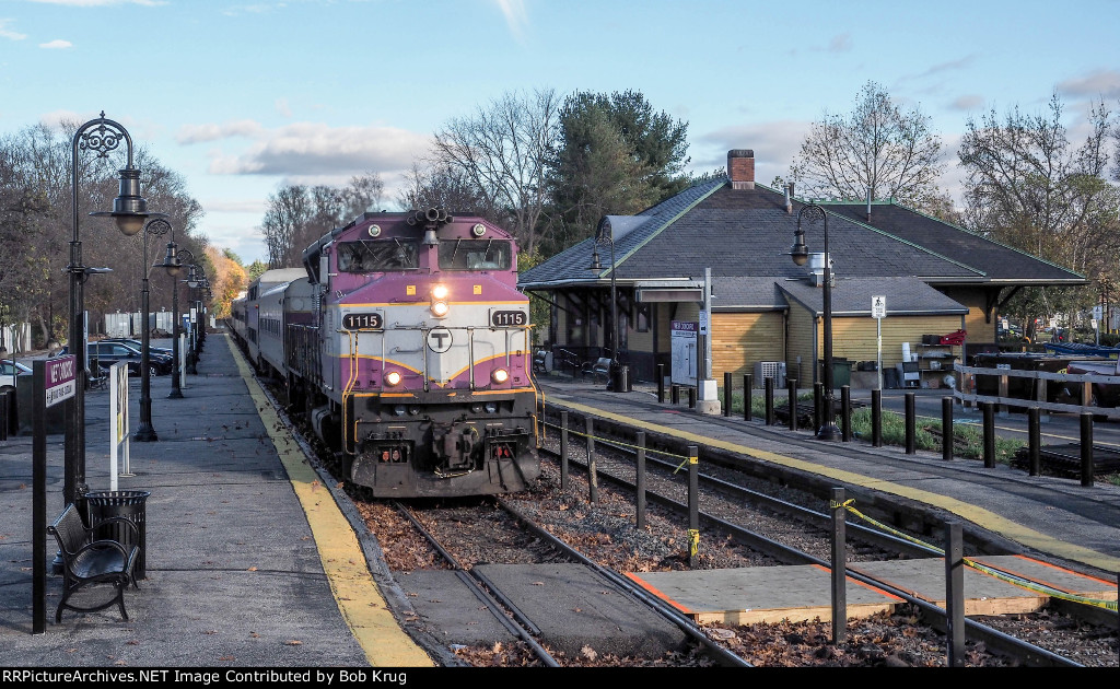 MBTA 1115 with westbound commuter service calling at West Concord depot